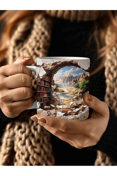 Evion Bookshelf Library Printed 3D Design Ceramic Mug - Gift Mug Cup