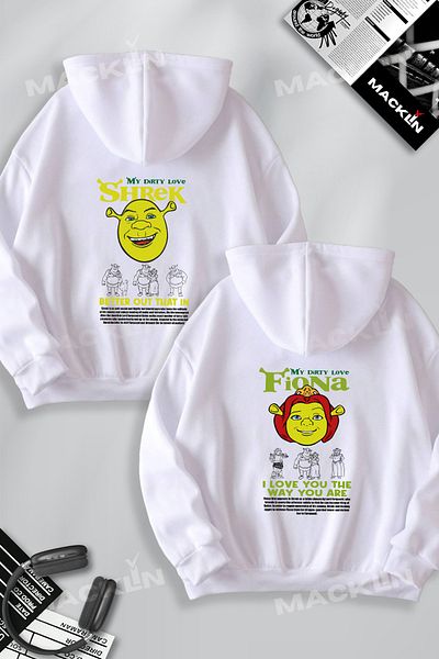 macklin Lover Couple Combination Shrek and Fioana Back Printed Hooded Sweatshirt Set of 2