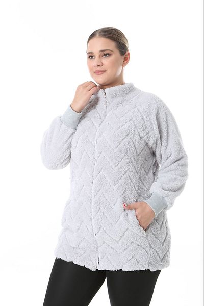 xlargebutik Plus Size Gray Di?K Collar Fleece - Plush, Soft and Flexible Sicacik Hirka