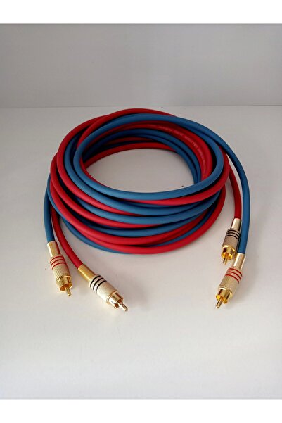 YSN Amfi Rca Kablosu 5 Metre Bakır Bordo Mavi Rca Ses Aktarım Kablosu El Yapı...