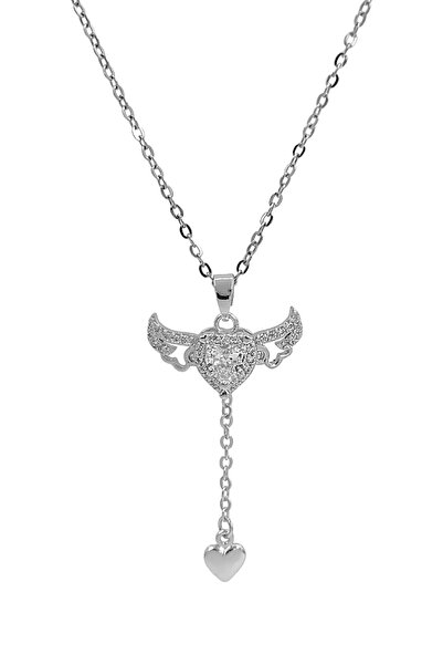 Last For Sell Kadın 316l Çelik Zirkon Taşlı Kanatlı Kalpli Kolye