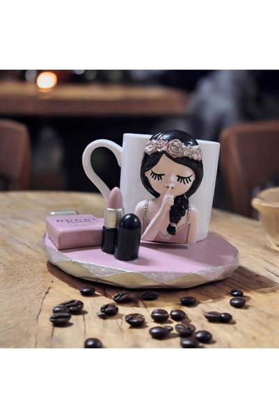 lady desing Flower Girl with Lipstick Coffee Cup Presentation Decorative