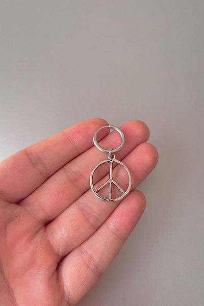 Jaida Moda Unisex Silver Large Peace Sign Dangle Steel Hoop Earrings