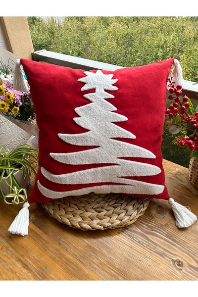 en gözde home New Year Christmas Themed Punch Embroidered Throw Pillow Cover