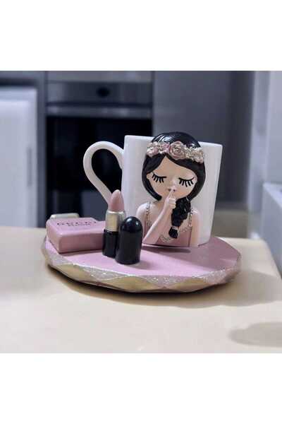 lady desing Flower Girl with Lipstick Coffee Cup Presentation Decorative