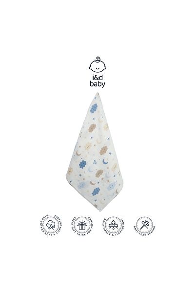 İ&DBABY 1 Piece Cloud Pattern 75X75 cm 100% Cotton Single Layer Muslin Fabric Baby Blanket