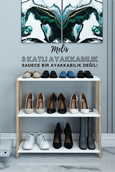 Jest Dekor Konsept Melis Beyaz 3 Raflı Çok Amaçlı Ahşap Ayakkabılık - Dekorat...