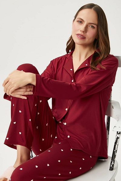 Ritnice Set de pijamale de damă Efsa Heart Extra Soft Claret Red