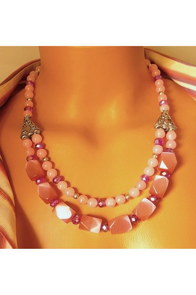Asteria Elite Pink Mother of Pearl Pink Quartz Love and Elegance Necklace Bracelet Set