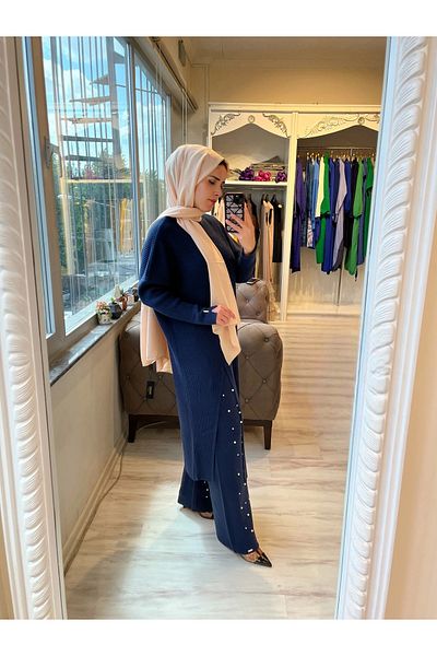 Invee Invee 6944 Slit Knitwear Tunic - Navy Blue