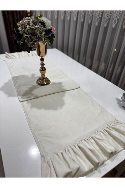 Kumru Çeyiz Soft Kadife Dokulu Fırfırlı Vintage Runner