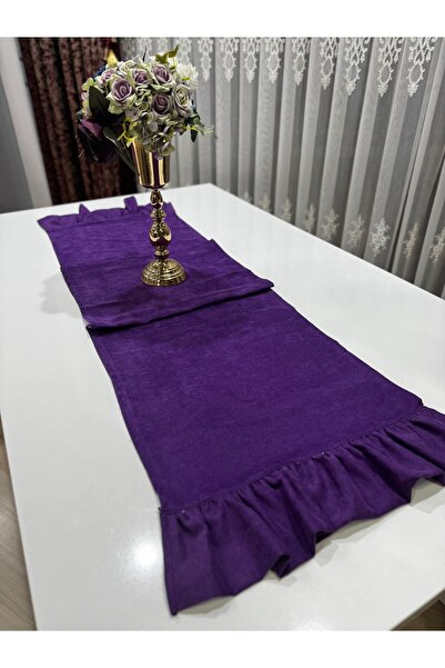 Kumru Çeyiz Soft Kadife Dokulu Fırfırlı Vintage Runner