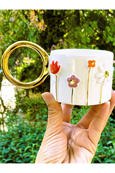 Celines Wonders كوب ذهبي عالي الجودة بنمط زهور سعة 220 مل - كوب زهور مصنوع يدويًا