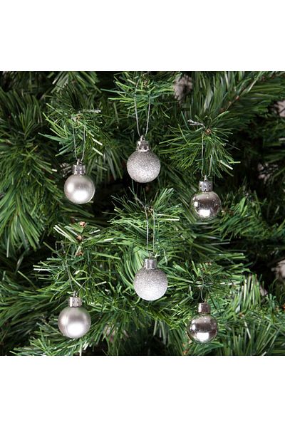 EkoStore 6 Pieces 4 cm New Year Ball Set Silver Color Glitter & Matte & Shiny