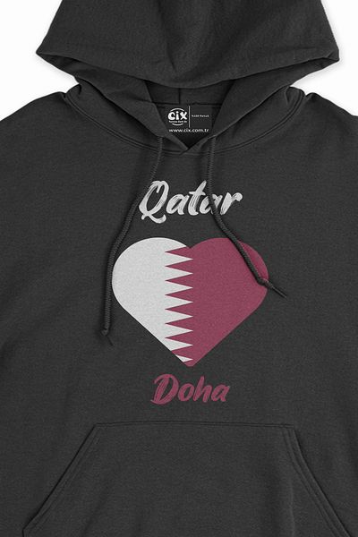 Cix Hanorac negru cu inimă cu drapel Doha Qatar