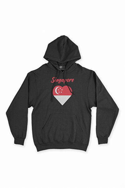 Cix Crna majica sa kapuljačom u obliku srca sa zastavom Singapura
