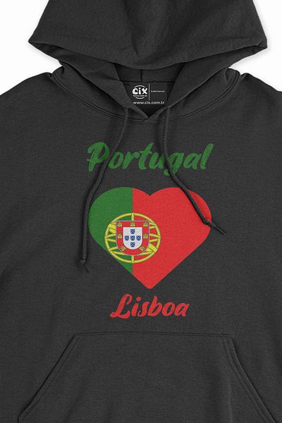 Cix Hanorac negru cu hanorac cu inimă steagul Lisabona Portugalia