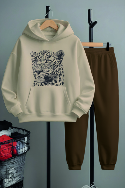 MYADA Special Design Leopard Printed Top and Bottom Tracksuit Set 22484