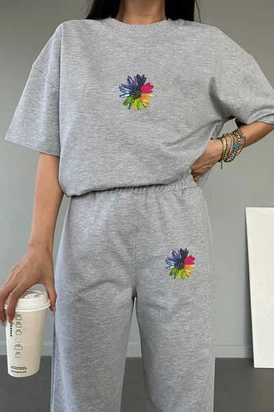 Frisson Colorful Floral Printed Tshirt tracksuit bottom top Set