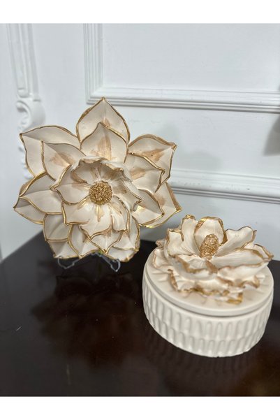 busraconcept Lotus ve manolya kutu 2 li set , masa süsü 2 li modern set