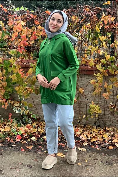 Moda Rosa 24k5090 - Green - Zippered Jacket with Pocket