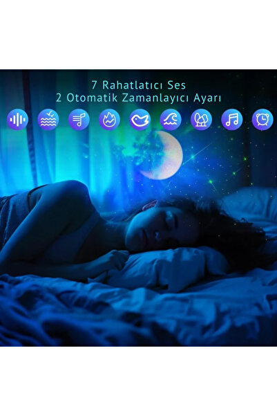 QÜMÜŞ Bluetooth Hoparlörlü Astronot Galaxy Projektör Yıldızlı Gece Lambası Ay Projektör  Ev ve Oyun Odası