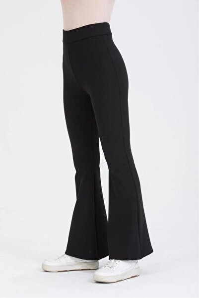 MİRA BUTİK Kadın Yüksek Bel Geniş Kemer Şardonlu Içi Polarlı Kışlık Ispanyol Paça Fitilli Tayt