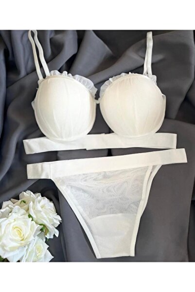 Kelebeklingerie Σετ σουτιέν με σατέν ριγέ μοντέλο Oyster