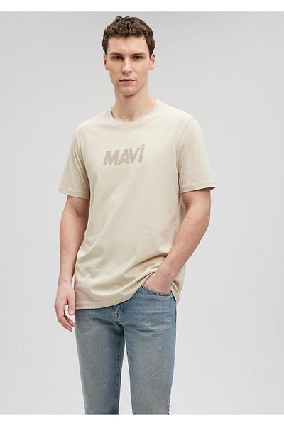 Mavi Beigefarbenes T-Shirt mit Logo-Print, Slim Fit / Slim Fit 066846-70322