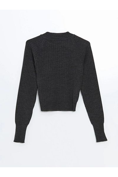 LC Waikiki   Pulover de damă cu textura pe jumătate cu gât antracit
