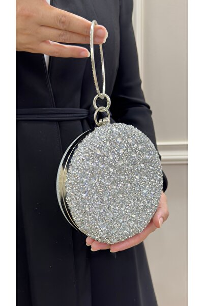 GP GUES POLO حقيبة فستان سهرة نسائية - حلقة كريستال مرصعة بالأحجار