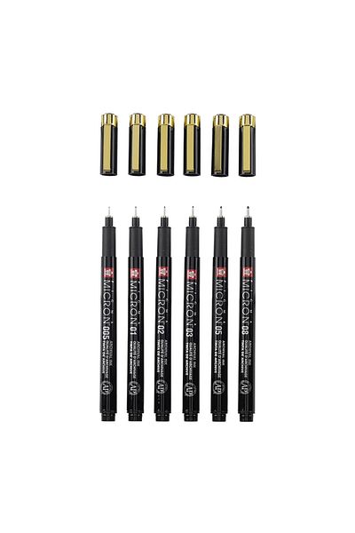 Sakura Pıgma Micron Black & Gold Technical Drawing Pen Set of 6