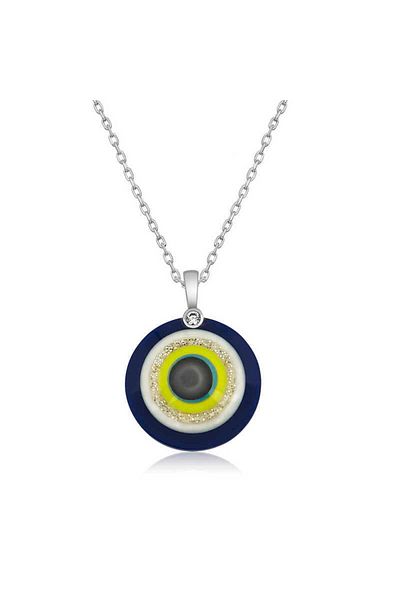 ECOME 925 Sterling Silver I Love You in 100 Languages Evil Eye Necklace