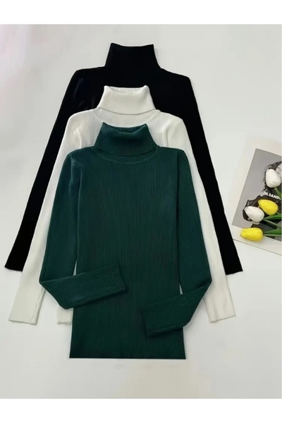 art of dress Unisex Emerald White Black 3-Piece Ready Pack Cotton Turtleneck ...