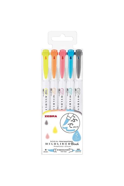 Zebra Milliliner Brushpen Double Sided Brush Tip Pen Set of 5
