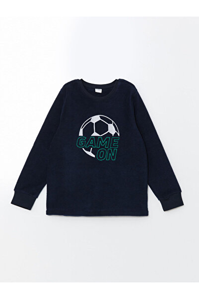 LC Waikiki Navy Blue Crew Neck Fleece Boys Pajama Set