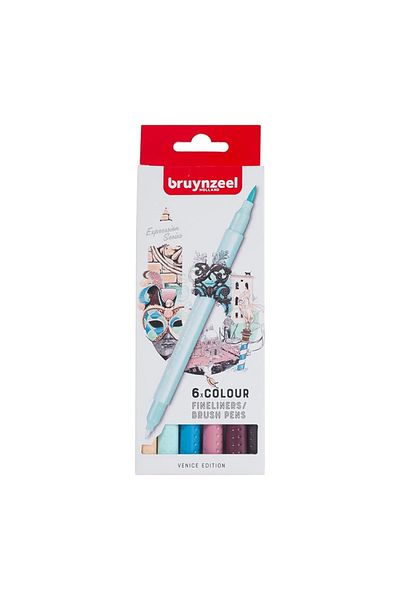 Bruynzeel Fineliner& Brushpen Double Tip Pen Set of 6 - Venice