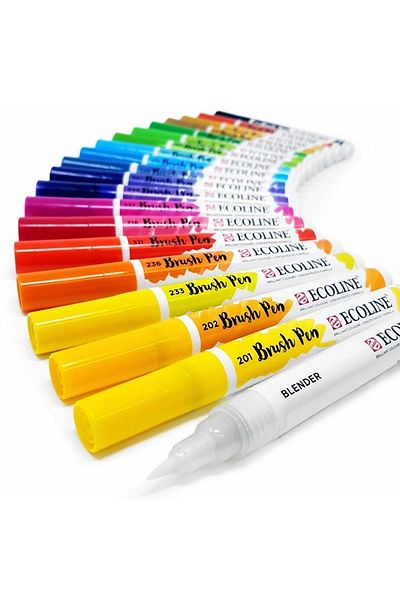 Talens Ecoline Brush Pen - Drawing Pen with Brush Tip Set of 20