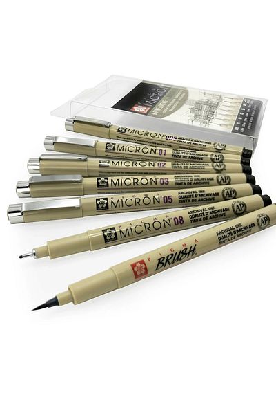 Sakura Pıgma Micron Technical Drawing Pen Set 6 Fineliner + 1 Brus