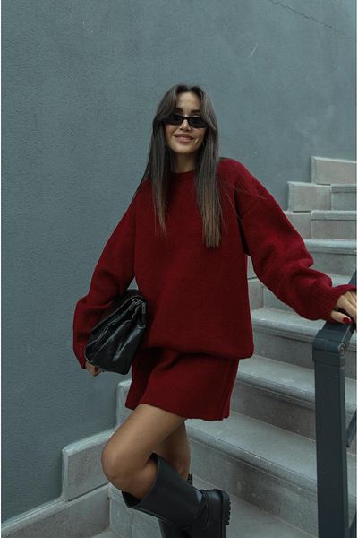 Havoş Burgundy Nadia Skirt Sweater Set