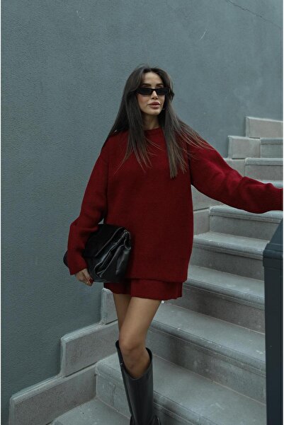 Havoş Burgundy Nadia Skirt Sweater Set