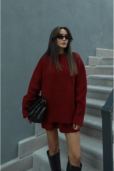 Havoş Burgundy Nadia Skirt Sweater Set