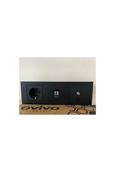 Creative Case Ovivo Grano Black 3-Piece Set Grounded Socket Numeris Satellite 3-Piece Frame