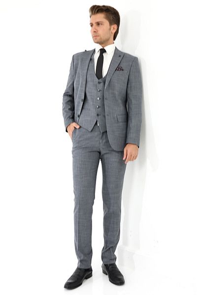 Presto بدلة رجالية Slimfit باللون الرمادي 6 Drop - مع سترة 786-070