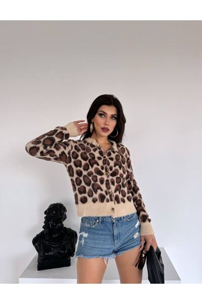 Kısmetin Butiği Kadın Örme Yumoş Leopar Desenli Hırka New Collection Sıcacık Tutar Son Adetler Leopar