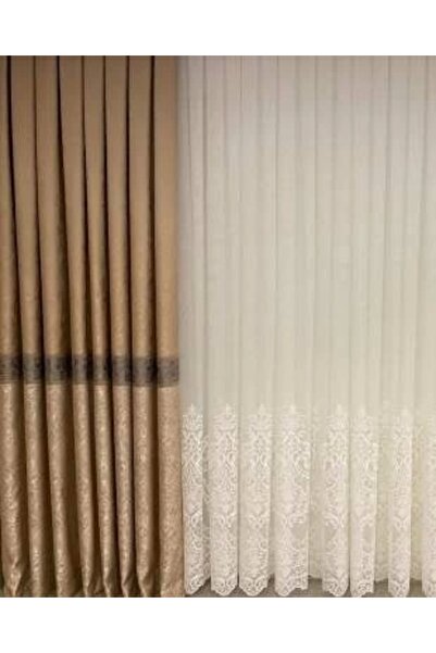 NİVEMESHOME Nivemeshome Melisa Board Background Curtain Gold 1/3 Frequent Pleated Curtain Apm