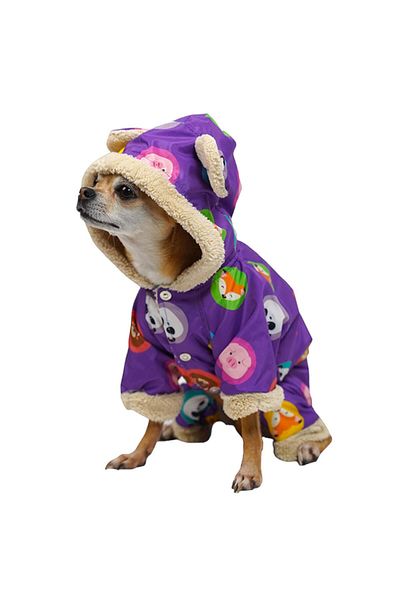 Pawstar Purple Animals Dog Jumpsuit with Raincoat for Small and Medium Breeds