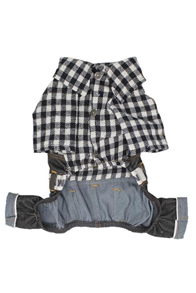 Pawstar Beyaz Ekose Bahçıvan Tulum Kedi Köpek Tulumu Kedi Köpek Kıyafeti - S