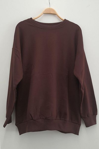 Ebsumu Γυναικείο φούτερ Plus Size Basic Raster καφέ φούτερ