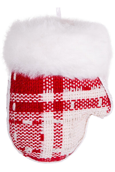 Herdekora Ornament de Anul Nou Mănușă cu model în carouri roșie 10x8 Cm.